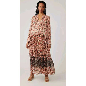 Free People See It Through Floral Maxi Dress Cream Size XS $168 Sheer Fall Boho